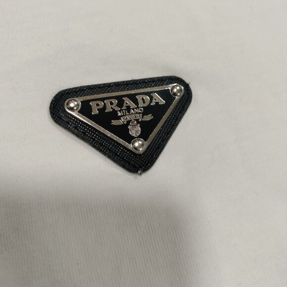 Prada Milano White Logo Patch Crewneck Short Sleeve Casual T-Shirt Men's Medium - Picture 9 of 12